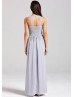 Gray Chiffon Sheer Neckline Long Prom Dress